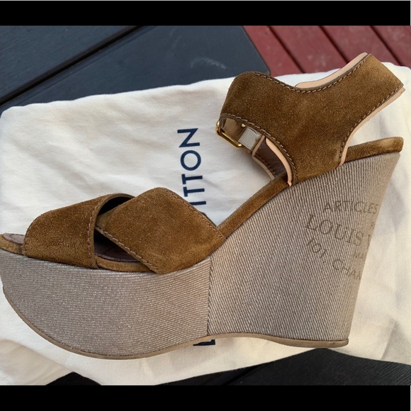 Louis Vuitton Canvas/Suede Brown Wedges 38 - Picture 4 of 8